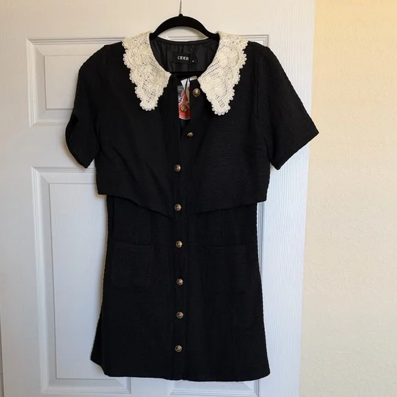 Cider Black Mini Dress with White Collar - Picture 3 of 3